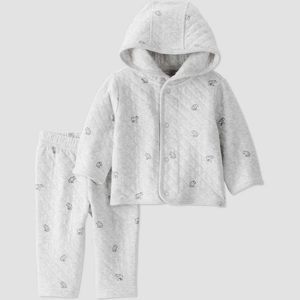 Little Planet By Carter's - Quilted Hooded 2 Pc Baby Set in Light Gray